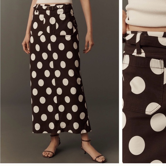 Mauve Dresses & Skirts - Mauve Black Maxi Skirt with White Polka Dots